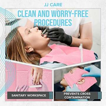 JJ CARE Dental Bibs [Pack of 250] - 13" x 18" Pink Dental Bibs, 3 Ply Waterproof Dentist Bibs, Dental Bibs Disposable for Eyelash Extension, Patient Bibs for Nail Art, Dental Napkins for Piercing