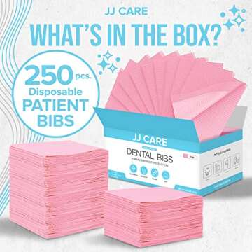 JJ CARE Dental Bibs [Pack of 250] - 13" x 18" Pink Dental Bibs, 3 Ply Waterproof Dentist Bibs, Dental Bibs Disposable for Eyelash Extension, Patient Bibs for Nail Art, Dental Napkins for Piercing