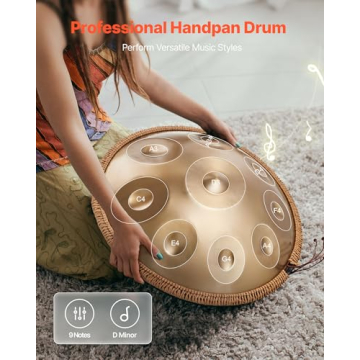 VEVOR Handpan Drum, 22 in 9 Notes Steel Hand Drum, 432Hz D Minor Musical Drums with Woven Edge Guard...
