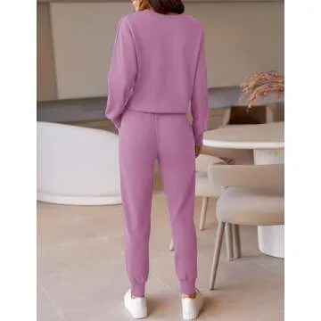 ZESICA Women's Long Sleeve Crop Top and Pants Pajama Sets 2 Piece Jogger Long Sleepwear Loungewear Pjs Sets,RosyPurple,X-Large