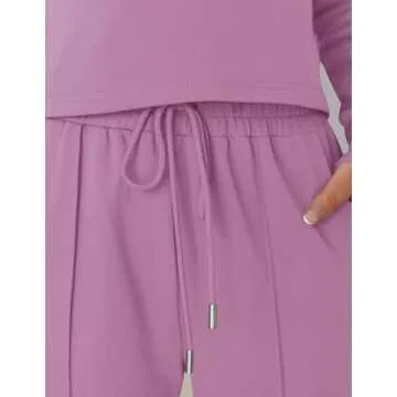 ZESICA Women's Long Sleeve Crop Top and Pants Pajama Sets 2 Piece Jogger Long Sleepwear Loungewear Pjs Sets,RosyPurple,X-Large