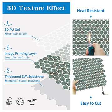 Artemuro Teal Green Marble Peel and Stick Tiles