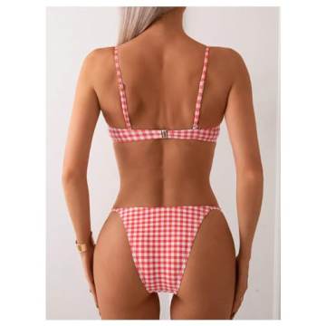 Stylish BEAUDRM Gingham Bow Front Bikini Set