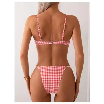 Stylish BEAUDRM Gingham Bow Front Bikini Set