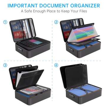 ENGPOW 5200℉ Fireproof File Organizer Bag with 13 Pocket Accordion File Folder,Document Organizer Box with Lock&Labels,Multi-Layer Portable Home Travel Safe Storage Box for Important Documents,Files