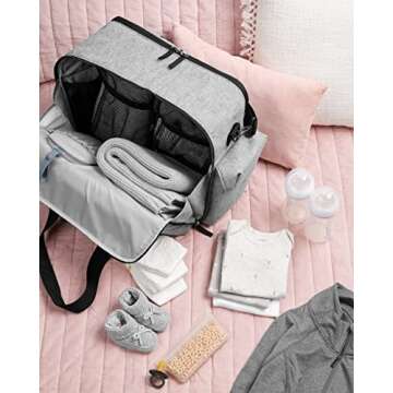 Skip Hop Diaper Bag: Iconic Duo Weekender, Extra Large Capacity with Changing Pad & Stroller Attachment, Grey Melange