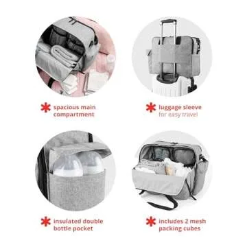 Skip Hop Diaper Bag: Iconic Duo Weekender, Extra Large Capacity with Changing Pad & Stroller Attachment, Grey Melange