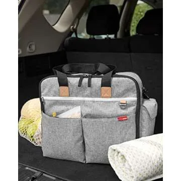 Skip Hop Diaper Bag: Iconic Duo Weekender, Extra Large Capacity with Changing Pad & Stroller Attachment, Grey Melange