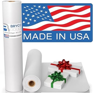Bryco Goods 18”x1200” (100’) White Wrapping Paper – Kraft Paper Roll for Painting, Drawing, ...