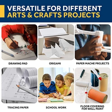 Bryco Goods 18”x1200” (100’) White Wrapping Paper – Kraft Paper Roll for Painting, Drawing, Banner, Bulletin Board, Easel Use, Floor Covering, Packaging, Shipping, Arts & Crafts – Made in USA