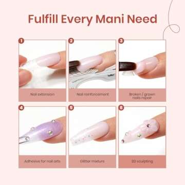 Beetles Poly Nail Extension Gel Kit, 4 Colors Pink White Poly Nail Gel Builder Sheer Pink Nail Gel Clear Nail Art Kit with Poly Brush & Slip Solution Nail Salon All In 1 Kit Gift for Women