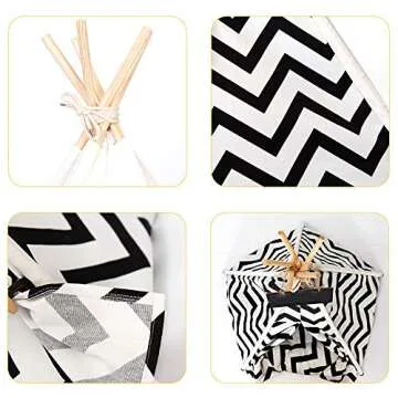 Pet Teepee Tent for Dogs Puppy Cat Bed White Canvas Dog Cute House Pet Teepee with Cushion 24inch Indoor Outdoor (White&Black Medium)