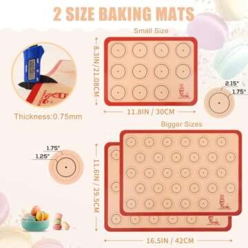 Silicone Macaron Baking Mat Half Sheet - Set of 3 (2 Half Sheet and 1 Quarter Sheet), Non Stick Sili...