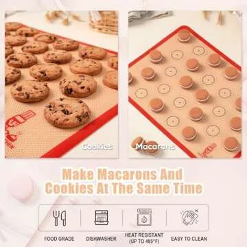 Silicone Macaron Baking Mat Half Sheet - Set of 3 (2 Half Sheet and 1 Quarter Sheet), Non Stick Silicon Oven Liner For Macaroons and Cookies, By Folksy Super Kitchen (16.5x11.6, Red)