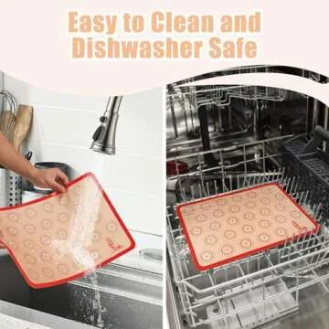 Silicone Macaron Baking Mat Half Sheet - Set of 3 (2 Half Sheet and 1 Quarter Sheet), Non Stick Silicon Oven Liner For Macaroons and Cookies, By Folksy Super Kitchen (16.5x11.6, Red)