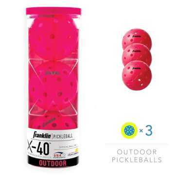 Franklin Sports X-40 Pickleballs - Outdoor 3 Pack USA PICKLEBALL APPROVED Pink Official Ball of US O...