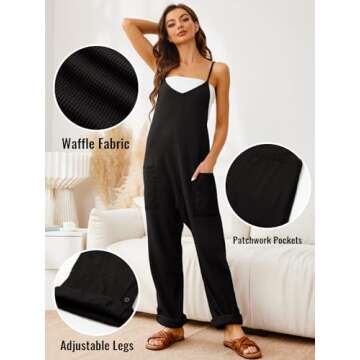 Glamaker Women Overalls Loose Fit Casual Baggy Waffle Knit Jumpsuits One Piece Sleeveless Oversized ...