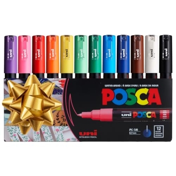 12 Posca Paint Markers, 1M Markers with Extra Fine Tips, Posca Marker Set of Acrylic Paint Pens | fo...