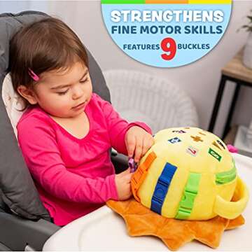 Buckle Toys - Benny Lion - Toddler Plush Activity Toy Stuffed Animal - Great for Homeschool or Presc...