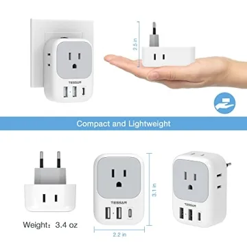 European Travel Plug Adapter with USB C – 2 Pack