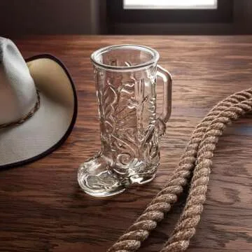 Final Touch Wild West Boot Glass - 22 oz Cowboy Boot-Shaped Drinking Glass - Thick Glass with Handle...
