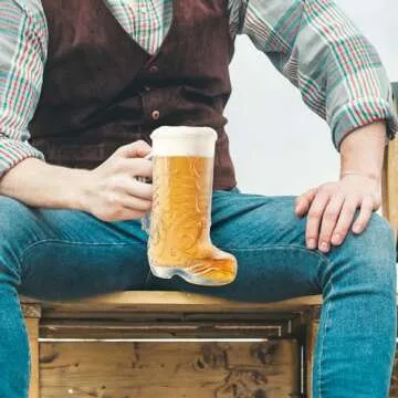 Final Touch Wild West Boot Glass - 22 oz Cowboy Boot-Shaped Drinking Glass - Thick Glass with Handle - Perfect for Beer, Mixed Drinks, and More! (GG5026)
