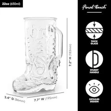 Final Touch Wild West Boot Glass - 22 oz Cowboy Boot-Shaped Drinking Glass - Thick Glass with Handle - Perfect for Beer, Mixed Drinks, and More! (GG5026)