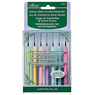 Clover Amour Crochet Hook Set - 7-Piece Ergonomic Colorful Hooks for Comfort