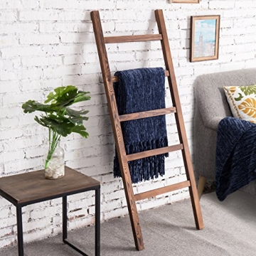 Rustic Brown Wood 4 ft Leaning Towel Ladder Farmhouse Style