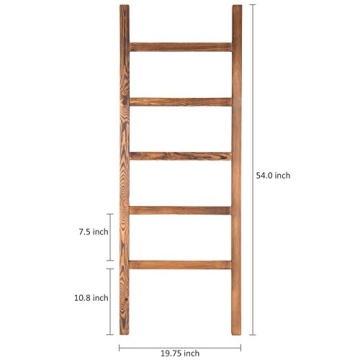 Rustic Brown Wood 4 ft Leaning Towel Ladder Farmhouse Style