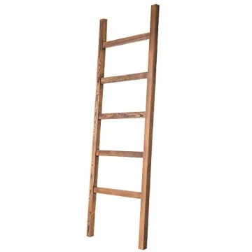 Rustic Brown Wood 4 ft Leaning Towel Ladder Farmhouse Style