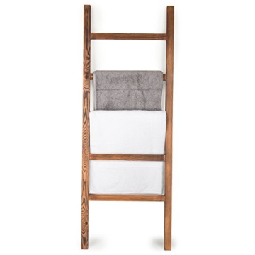 Rustic Brown Wood 4 ft Leaning Towel Ladder Farmhouse Style