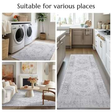 jinchan Runner Rug 2x6 Washable Rug Kitchen Indoor Vintage Soft Hallway Runner Floor Cover Retro Distressed Carpet Thin Lightweight Bathroom Laundry Room Grey