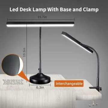 NovoLido Piano Lamp - Versatile LED Desk Light with Base & Clamp