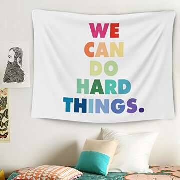 OGILRE We Can Do Hard Things Inspirational Quotes Colorful Word Home Girls Bedroom Decorations Wall Art Hanging Tapestry, Inspirational Motivational Quotes Tapestries, 50x60 Inch