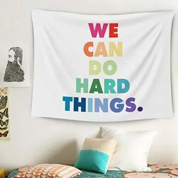 OGILRE We Can Do Hard Things Inspirational Quotes Colorful Word Home Girls Bedroom Decorations Wall Art Hanging Tapestry, Inspirational Motivational Quotes Tapestries, 50x60 Inch