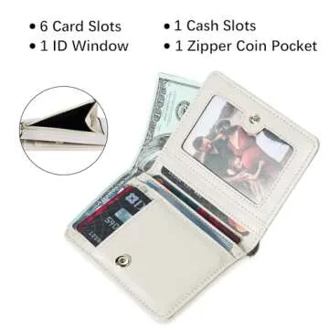 Gostwo Womens Wallet, Small Wallet for Women, Compact Bifold Card Holder, Mini Slim RFID Blocking Cash Wallet, Billfolds Thin Leather Zipper, Gift for Ladies Teen Girls Travel with ID Window, Beige