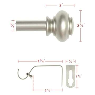 H.VERSAILTEX Window Curtain Rods for Windows 28 to 48 Inches Adjustable Decorative 3/4 Inch Diameter Single Window Curtain Rod Set with Classic Finials, Nickel