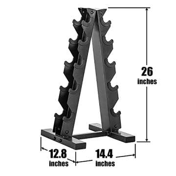 WF Athletic Supply 5-25Lb Rubber Coated Hex Dumbbell Set with A Frame Storage Rack Non-Slip Hex Shape for Muscle Toning, Strength Building & Weight Loss - Multiple Choices Available