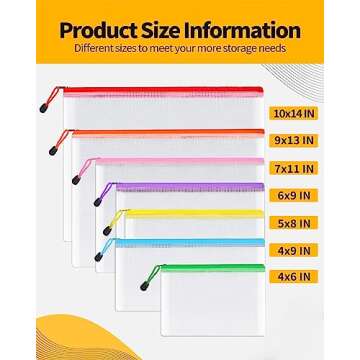 SUNEE Multisize Mesh Zipper Pouches (7 Colors, 21 Packs) - Versatile, Durable Storage for Home, Offi...