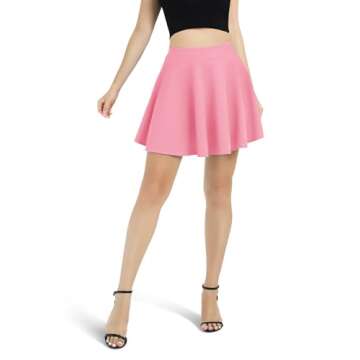 Urban CoCo Women's Basic Versatile Stretchy Flared Casual Mini Skater Skirt (Medium, Pink)