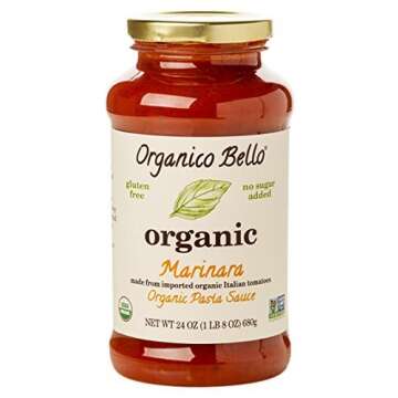 Organico Bello - Organic Gourmet Pasta Sauce - Marinara - 24 Oz - Non GMO, Whole 30 Approved, Gluten Free,Pack of 3