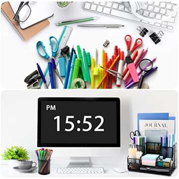 Desk Organizers Caddy and Accessories with 7 Compartments + Pen Holder / 72 Clips Set, Drawer, Black...