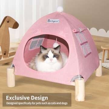 2-in-1 Cat Bed Tent Wooden Frame Cat Tent Cat Hammock, Removable Wooden Cat Raise Indoor Outdoor Bed...
