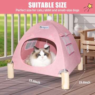 2-in-1 Cat Bed Tent Wooden Frame Cat Tent Cat Hammock, Removable Wooden Cat Raise Indoor Outdoor Bed, Portable Indoor/Outdoor Pet Dog Tent House Cat Puppy Small Animal (Pink Tent)