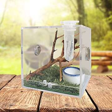 JOBEDE Jumping Spider Enclosure, Jumping Spider Habitat with Dropper Tongs Acrylic Reptile Breeding Box for Tarantula Scorpion Sling Isopods Invertebrates Insects Mantis Snake Gecko