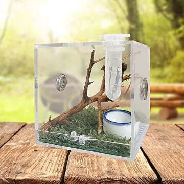 JOBEDE Jumping Spider Enclosure, Jumping Spider Habitat with Dropper Tongs Acrylic Reptile Breeding Box for Tarantula Scorpion Sling Isopods Invertebrates Insects Mantis Snake Gecko