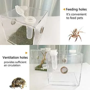 JOBEDE Jumping Spider Enclosure, Jumping Spider Habitat with Dropper Tongs Acrylic Reptile Breeding Box for Tarantula Scorpion Sling Isopods Invertebrates Insects Mantis Snake Gecko