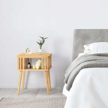 NANANARDOSO Small Nightstand Bedside Table, Wooden End Table with Open Storage Compartments，Minima...
