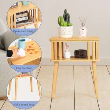 NANANARDOSO Small Nightstand Bedside Table, Wooden End Table with Open Storage Compartments，Minimalist End Table Furniture for Living Room or Bedroom